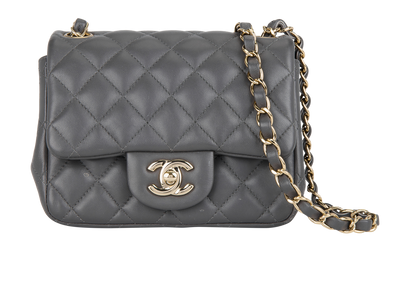 Mini Square Classic Flap, &pound;3,800, Handbags, Grey, Lambskin Leather, Front view